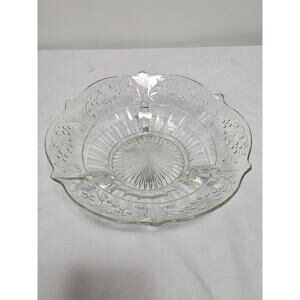 Clear Glass Footed Fruit Bowl - 10.5" Vintage Textured Ornate Glass Bowl